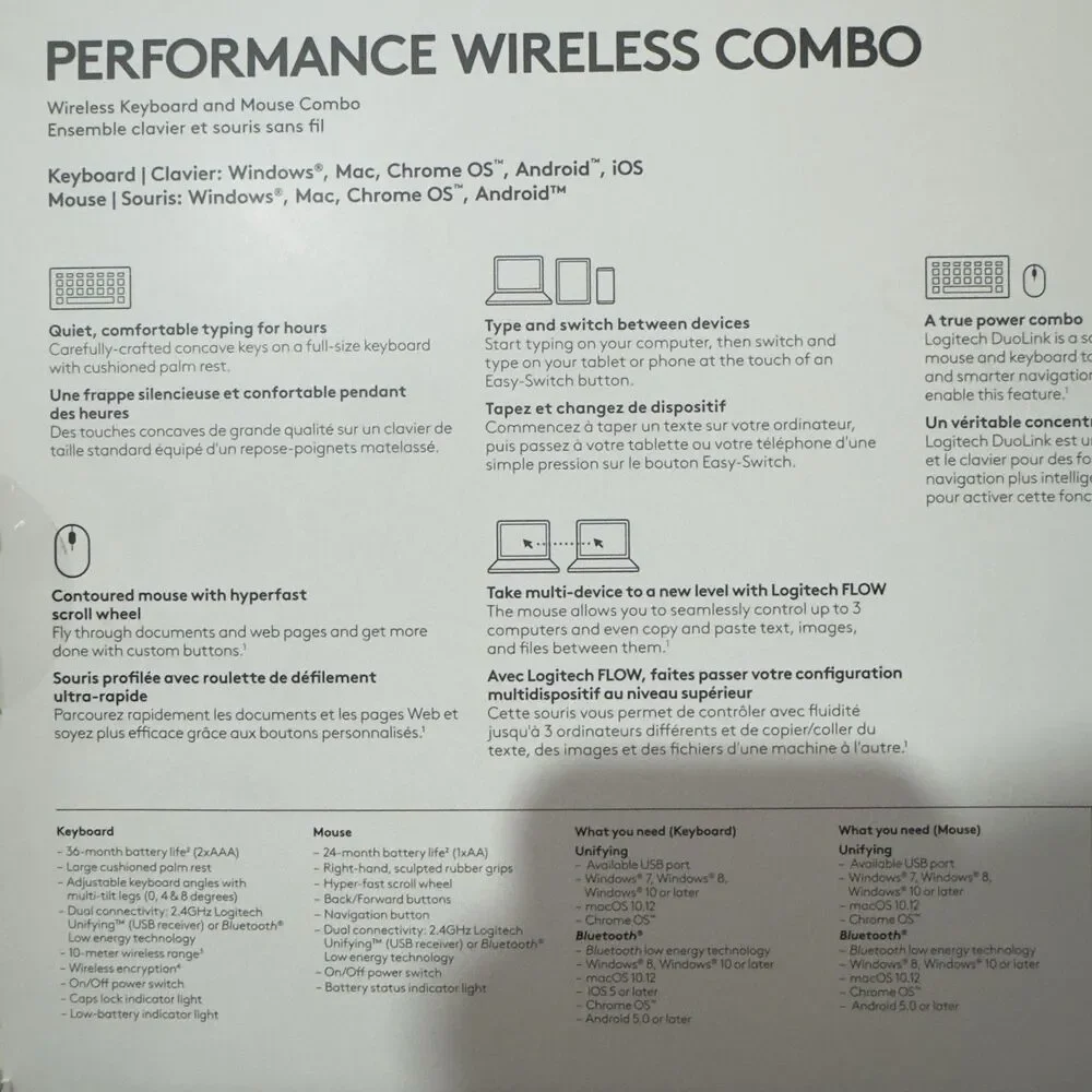 Logitech Performance Wireless Mouse & Keyboard Combo Bluetooth 920-011291 MK850